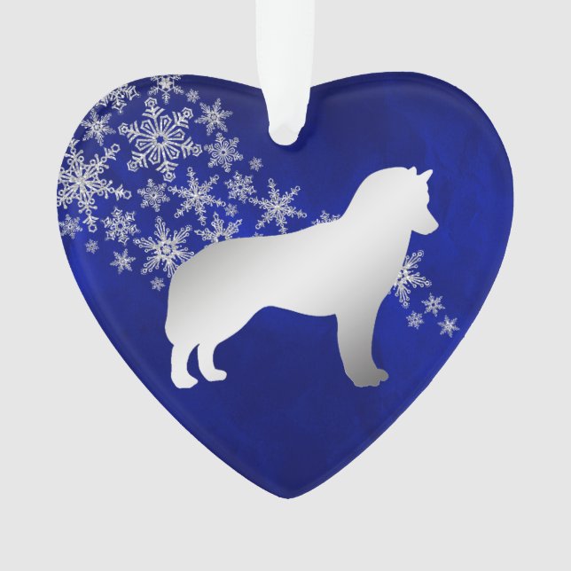 Blue Silver Snowflake Siberian Husky Ornament (Vorderseite)