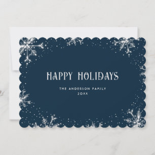 Blue Silver Snowflake Snow Happy Holidays Card Feiertagskarte
