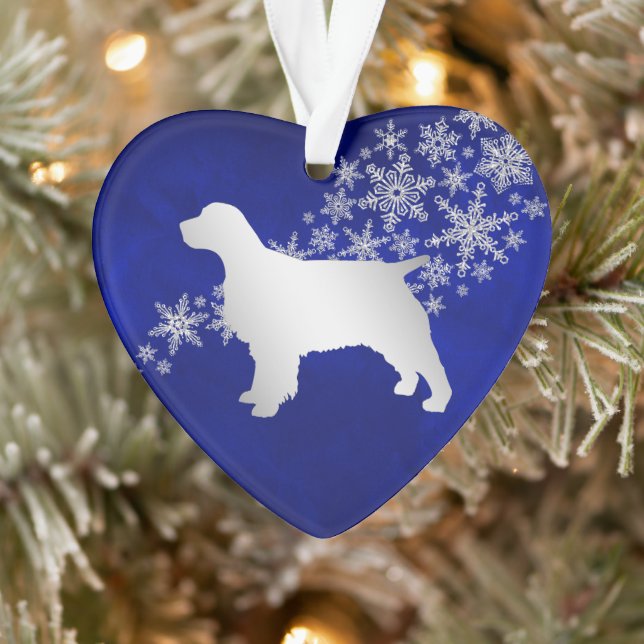 Blue Silver Snowflake Spaniel Ornament (Baum)