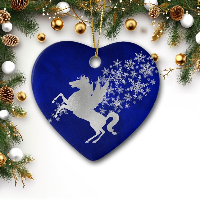 Blue Silver Snowflake Unicorn Personalisiert Keramik Ornament (Von Creator hochgeladen)