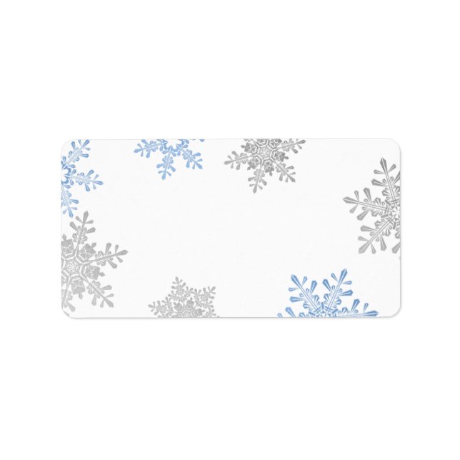 Blue Silver Snowflake Wedelblank Address Labels Adressaufkleber (Vorne)