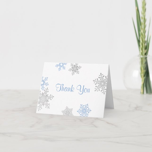 Blue Silver Snowflake Winter Wedding Danke (Vorderseite)