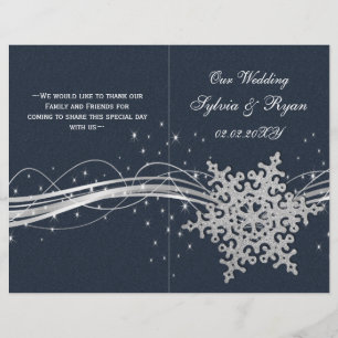 Blue Silver Snowflakes Hochzeitsprogramme gefaltet