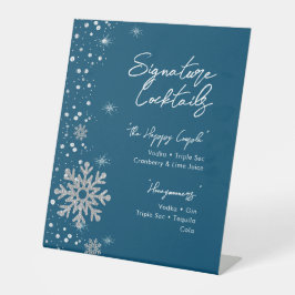 Blue Silver Snowflakes Signature Cocktailmenü Sockelschild