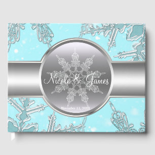 Blue Silver Snowflakes Winter Wonderland Gästebuch