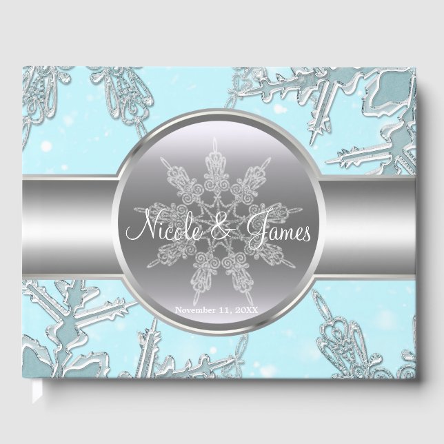 Blue Silver Snowflakes Winter Wonderland Gästebuch (Vorderseite)