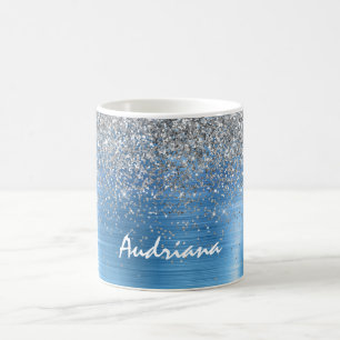 Blue Silver Sparkle Glitzer personalisiert Kaffeetasse