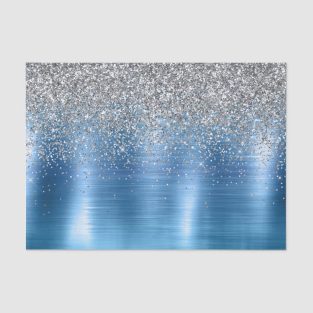 Blue Silver Sparkle Glitzer Seidenpapier (Vorderseite)