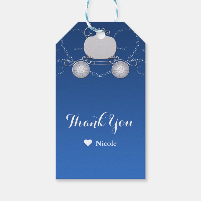 Blue & Silver Sparkle Pumpkin Carriage Ainderella Geschenkanhänger (Vorderseite)