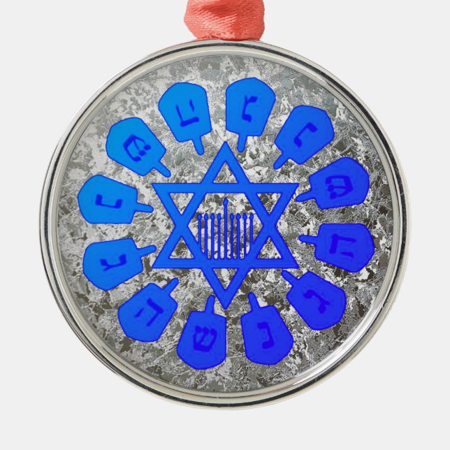 Blue & Silver Star von David Hanukkah Ornament Aus Metall (Vorne)