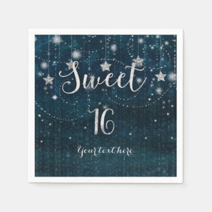 Blue & Silver Starry Celestial Sweet 16 Party Serviette
