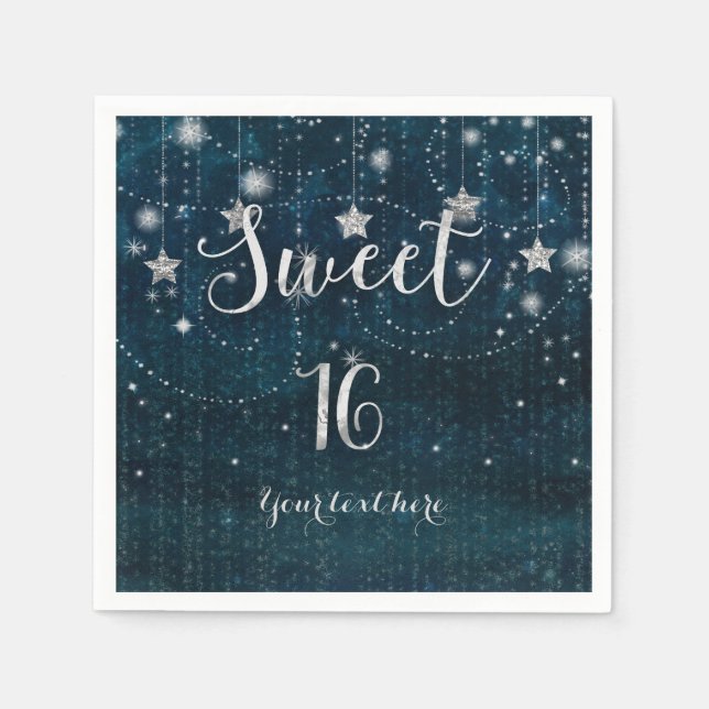 Blue & Silver Starry Celestial Sweet 16 Party Serviette (Vorderseite)