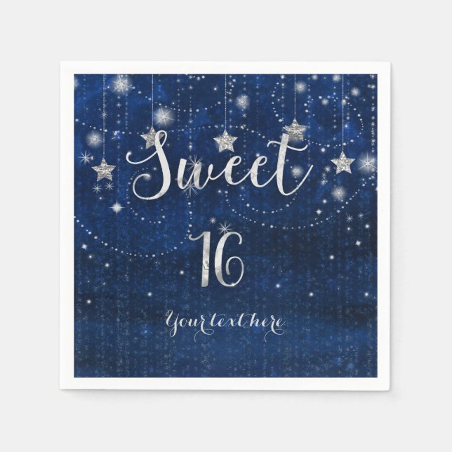 Blue & Silver Starry Celestial Sweet 16 Party Serviette (Vorderseite)