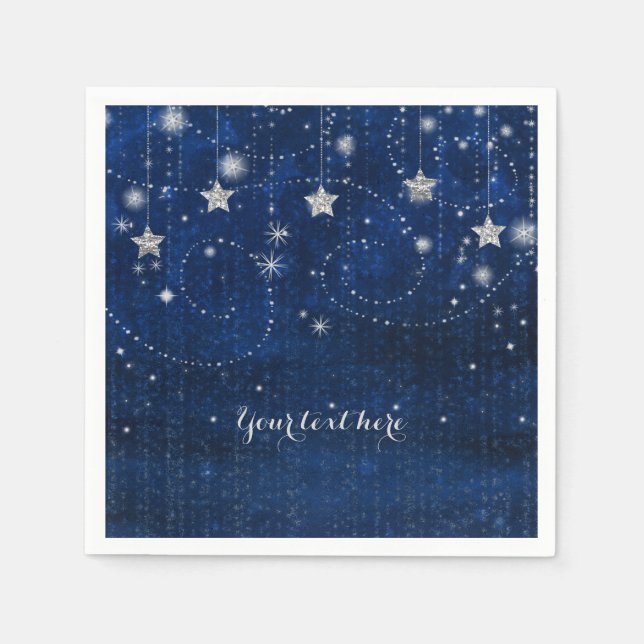 Blue & Silver Starry Celestial Whimsical Party Serviette (Vorderseite)