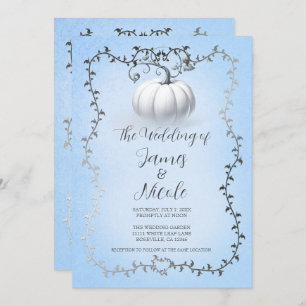 Blue & Silver Storybook White Pumpkin Wedding Einladung