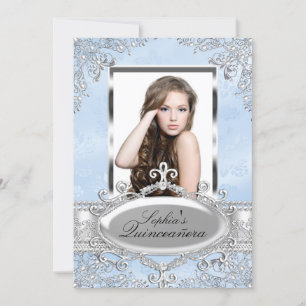 Blue Silver Vintag Glamour Foto Quinceanera Einladung