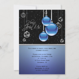 Blue Silver Weihnachtsschmuck auf Black Party Einladung