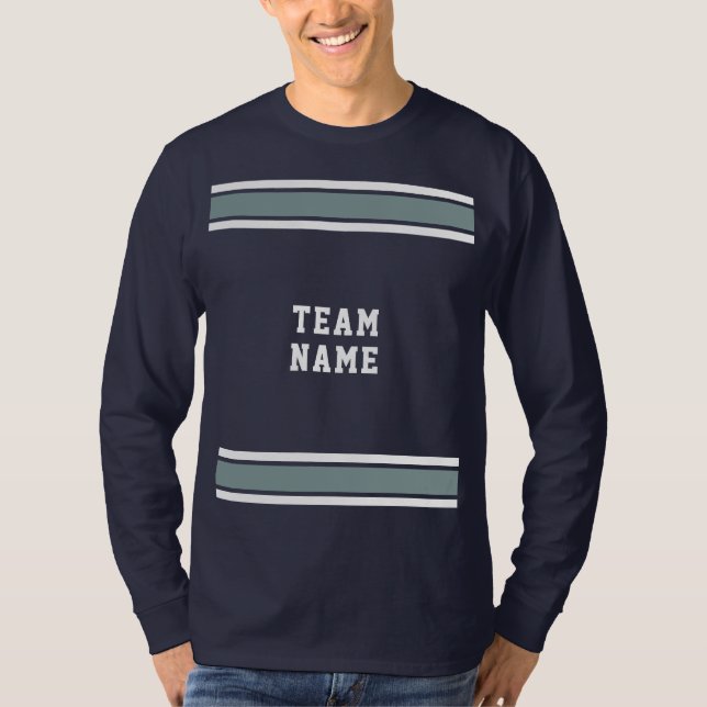 Blue Silver White Jersey Team Name Long Sleeve T-Shirt (Vorderseite)