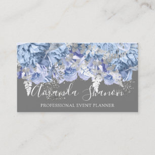 Blue Silver White Roses Event Plane QR Code Visitenkarte