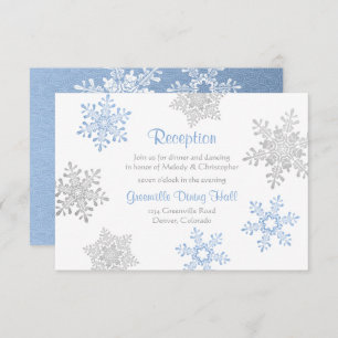 Blue Silver Winter Snowflake Hochzeitsempfang Begleitkarte
