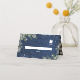 Blue Silver Winter Wood Kariert rustikal Platzkarte