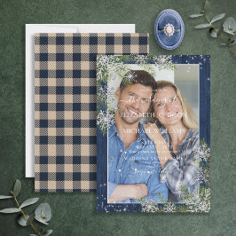 Blue Silver Winter Wood Kariert Rustikales Foto Ho Einladung