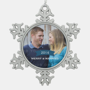 Blue Simple Banner Holiday Foto Ornament