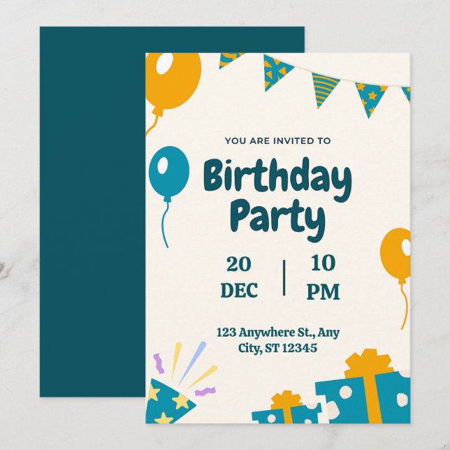 Blue Simple Birthday Einladung (Vorne/Hinten)