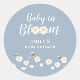 Blue Simple Boho Daisy Floral Baby in Blütendusche Runder Aufkleber
