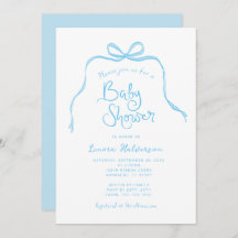 Blue Simple Bow Baby Shower Einladung
