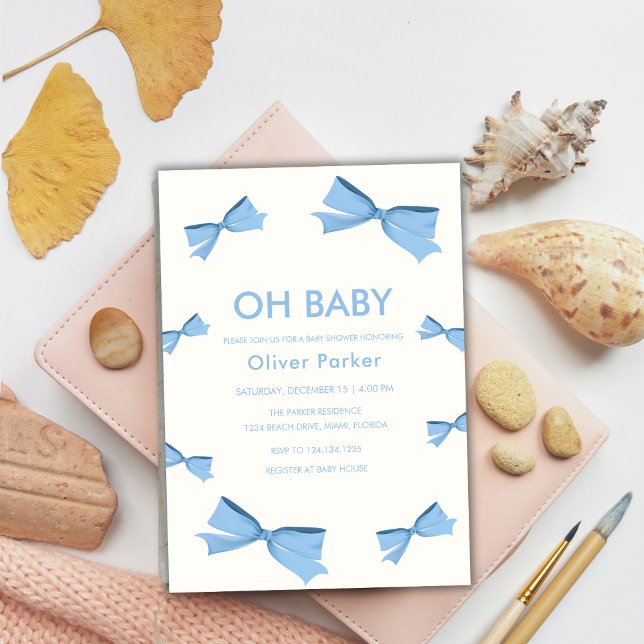 Blue Simple Bow Frame Boy Baby Dusche Einladung (Blue Simple Bow Frame Boy Baby Shower Invitation)