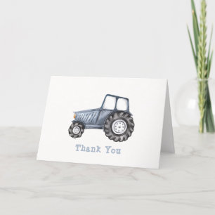 Blue Simple Boy Watercolor Traktor Baby Dusche Dankeskarte