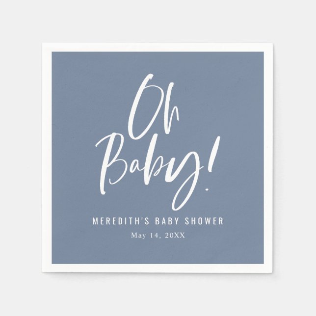 Blue Simple Calligraphy Gender Neutral Baby Shower Serviette (Vorderseite)
