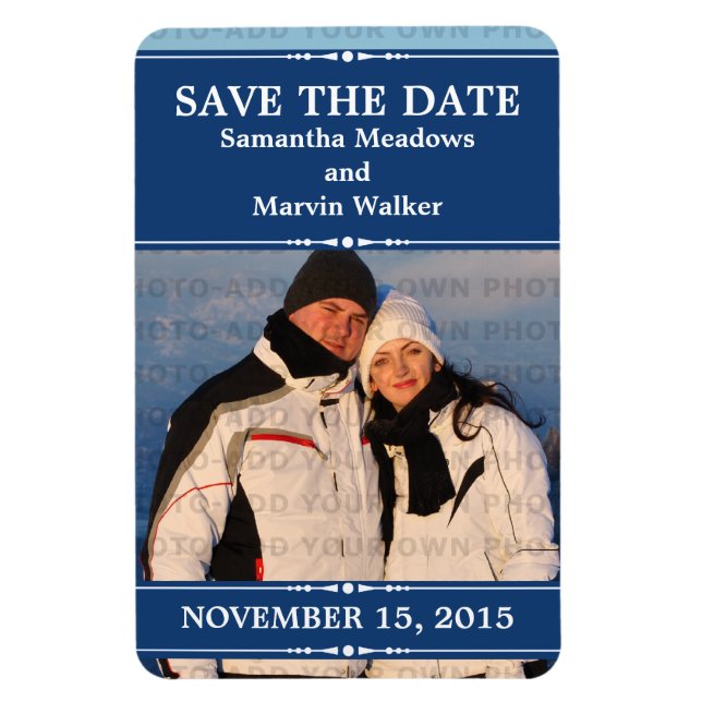 Blue Simple Chic Foto Save the Date Magnet (Vertikal)
