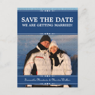 Blue Simple Chic Foto Save the Date Postkarte