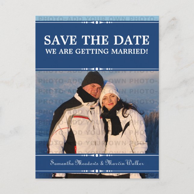 Blue Simple Chic Foto Save the Date Postkarte (Vorderseite)