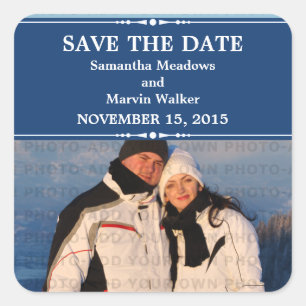 Blue Simple Chic Foto Save the Date Stickers