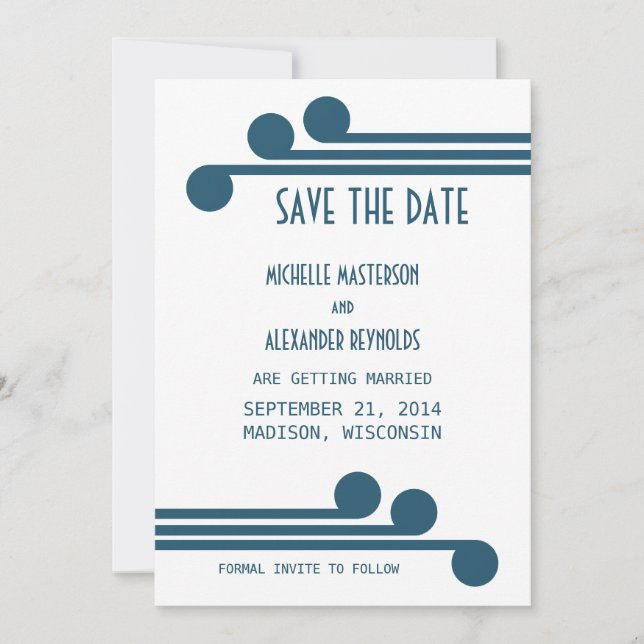 Blue Simple Deko Chic Save the Date einladen Einladung (Vorderseite)