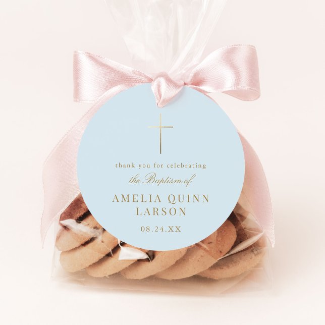 Blue Simple Elegant Gold Cross Taufen Christening Geschenkanhänger (Von Creator hochgeladen)