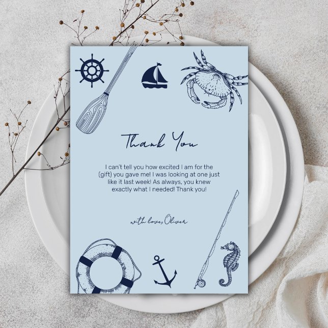 Blue Simple Elegante Fishing Boy Baby Shower Dankeskarte (Blue Simple Elegant Fishing Boy Baby Shower Thank You Card)
