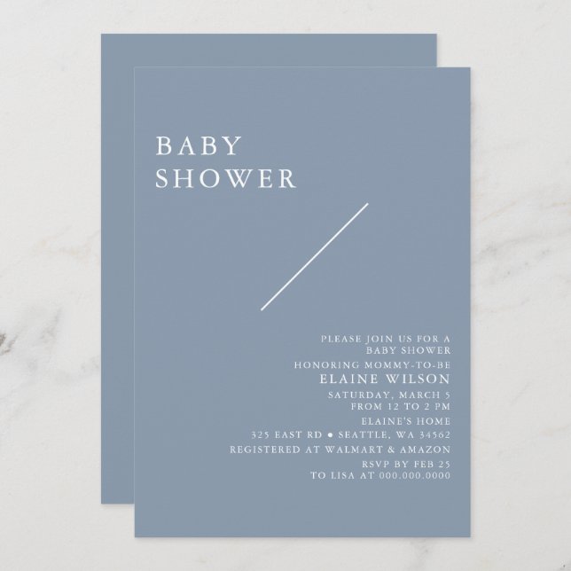 Blue Simple Elegante Modern Baby Shower Einladung (Vorne/Hinten)