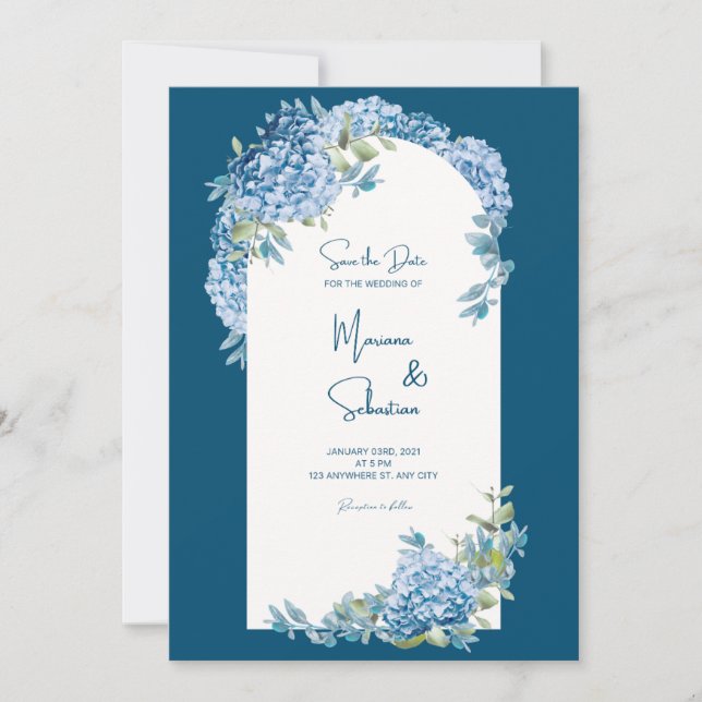 Blue Simple Elegante Wedding Einladung (Vorderseite)