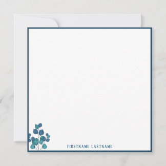 Blue Simple Floral Border Mitteilungskarte