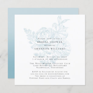 Blue Simple Floral Bridal Dusche Einladung