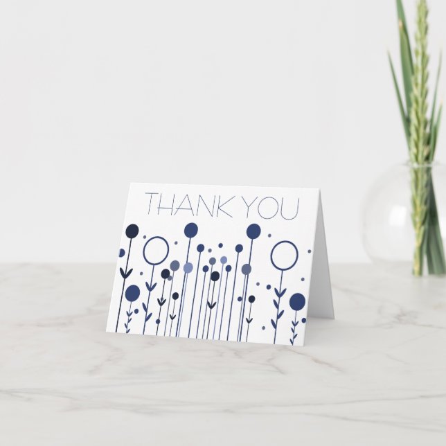 Blue Simple Floral Dot Modern Danke Karte (Vorderseite)