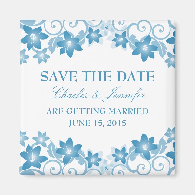 Blue Simple Floral Save the Date Magnet (Vorne)