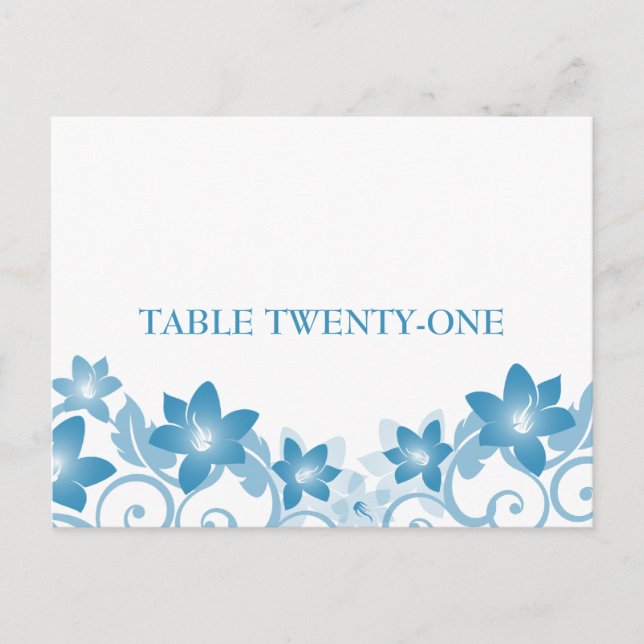 Blue Simple Floral Tischnummer Postcard (Vorderseite)