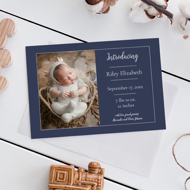 Blue Simple Foto Birth Ankündigung (Blue Simple Photo Birth Announcement)