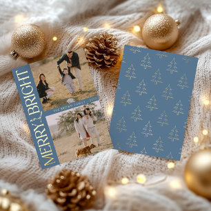 Blue Simple Foto "Merry and Bright" Text Folien Feiertagskarte