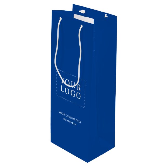 Blue Simple Minimal Business Logo Wine Paper Bag Geschenktüte Für Weinflaschen (Vorderseite Schrägansicht)